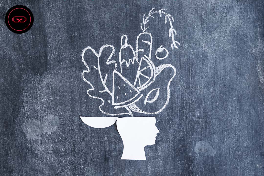 Chuck board drawing of a person thinking about food